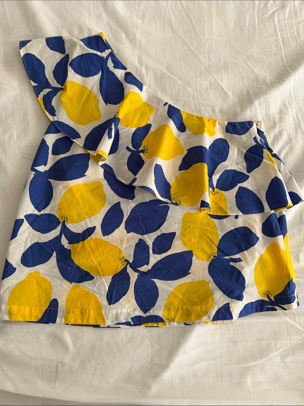 LOFT Yellow & Blue Lemon-Print One-Shoulder Top